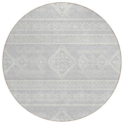 Tabselect Home Line 8' Silver And Ivory Round Southwestern Washable Indoor Outdoor Area Rug
