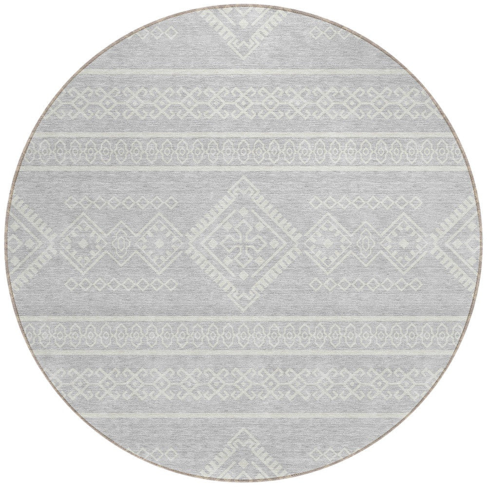 Tabselect Home Line 8' Silver And Ivory Round Southwestern Washable Indoor Outdoor Area Rug