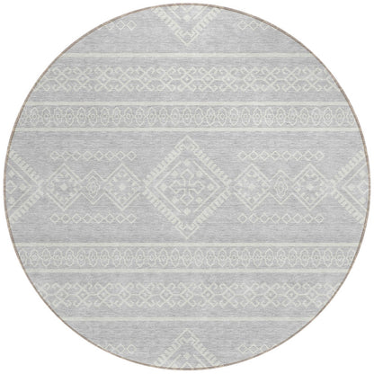 Tabselect Home Line 8' Silver And Ivory Round Southwestern Washable Indoor Outdoor Area Rug