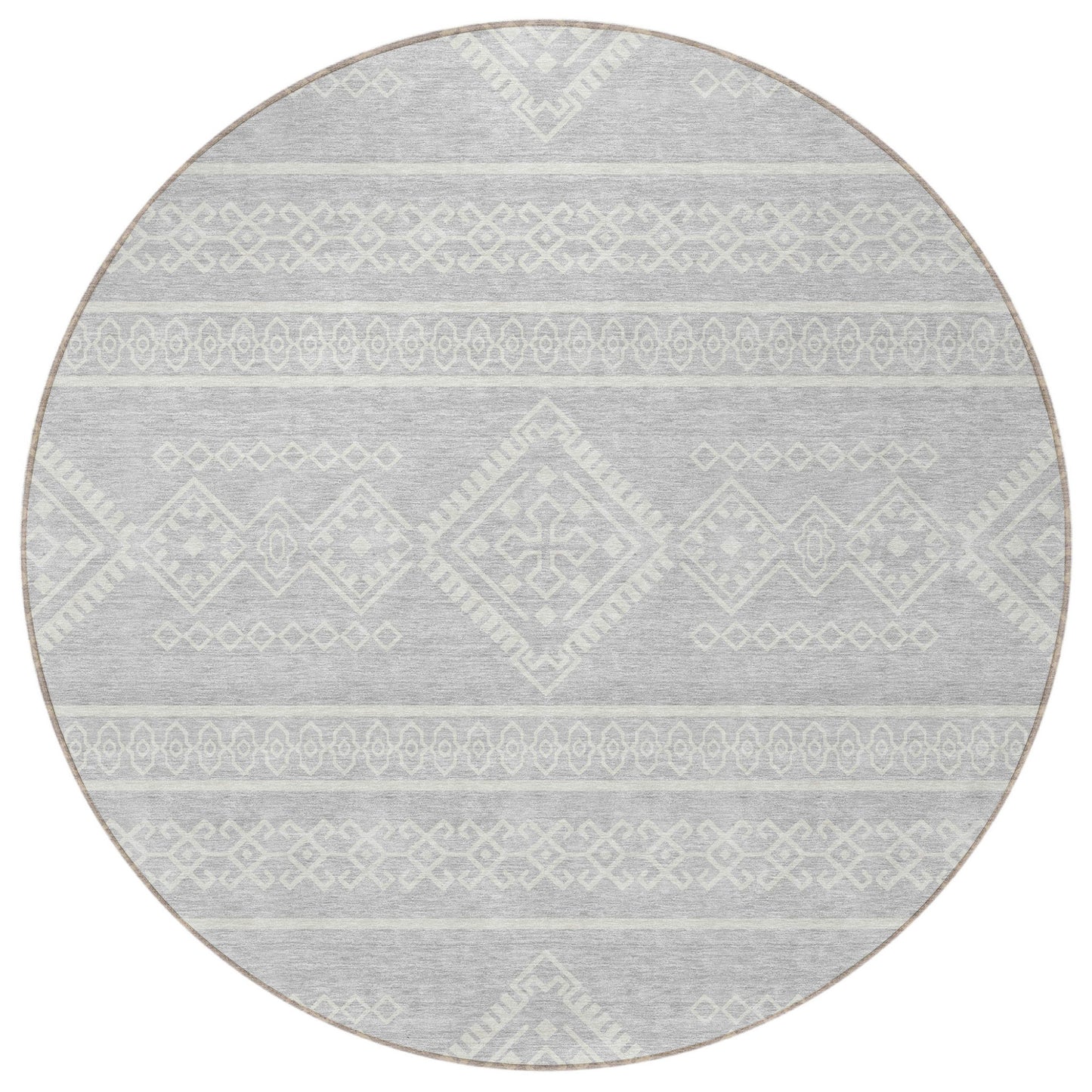 Tabselect Home Line 8' Silver And Ivory Round Southwestern Washable Indoor Outdoor Area Rug
