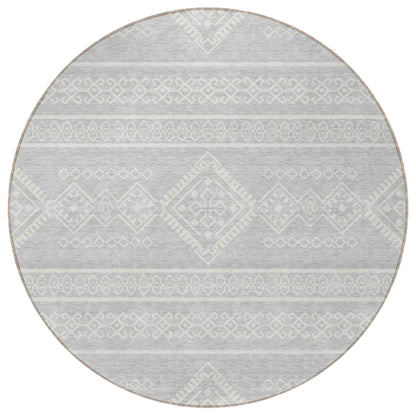 Tabselect Home Line 8' Silver And Ivory Round Southwestern Washable Indoor Outdoor Area Rug