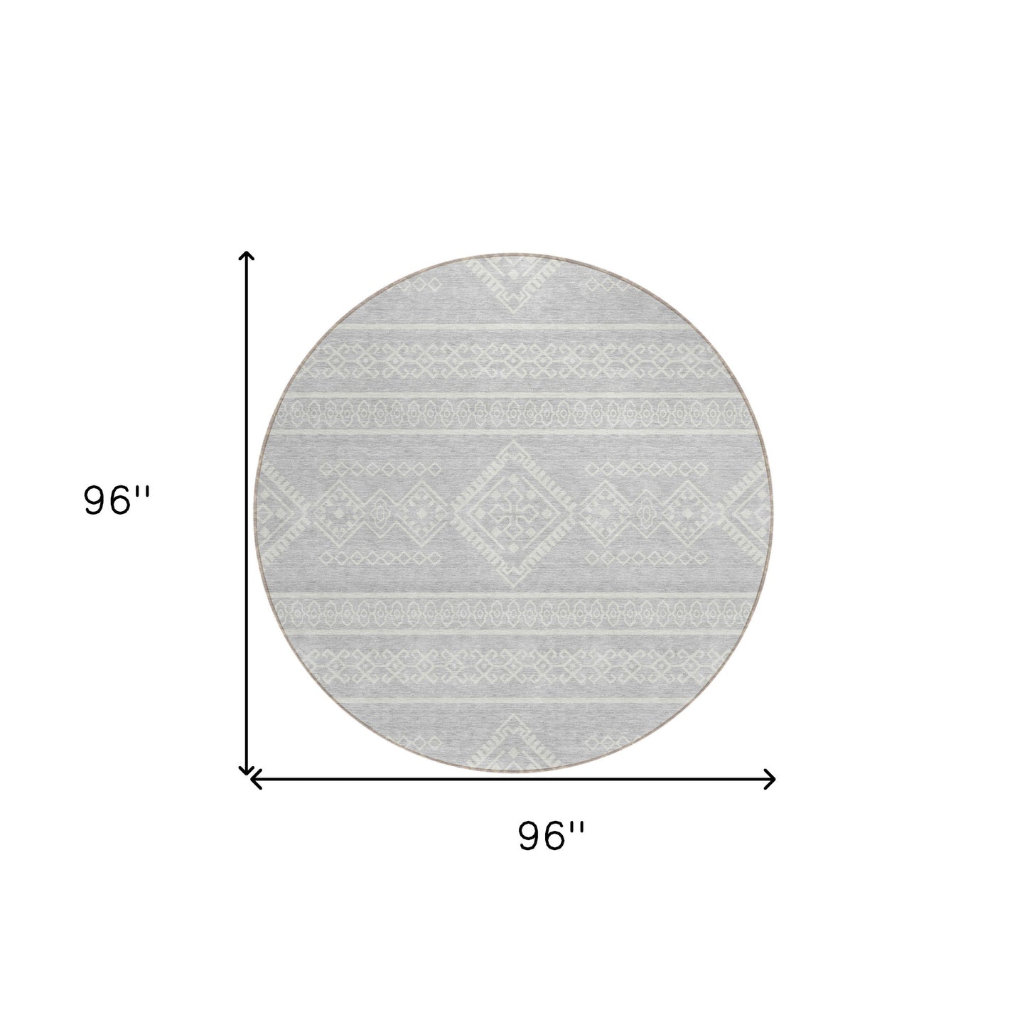 Tabselect Home Line 8' Silver And Ivory Round Southwestern Washable Indoor Outdoor Area Rug