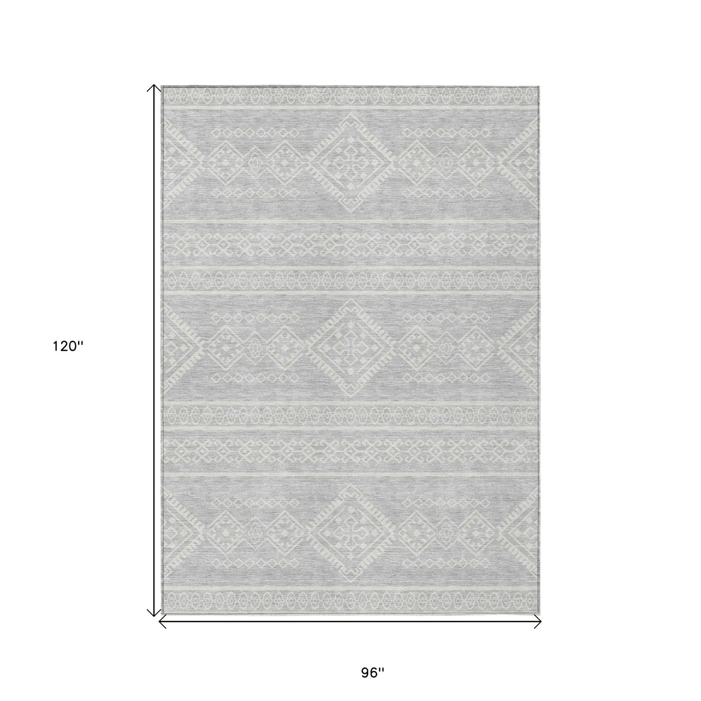 Tabselect Home Line 8' X 10' Silver And Ivory Southwestern Washable Indoor Outdoor Area Rug