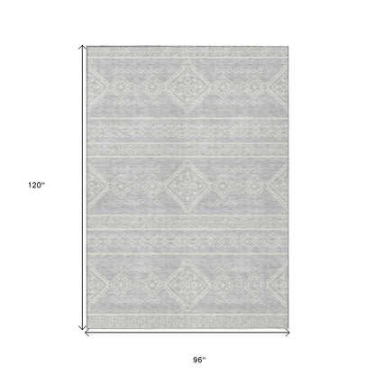 Tabselect Home Line 8' X 10' Silver And Ivory Southwestern Washable Indoor Outdoor Area Rug