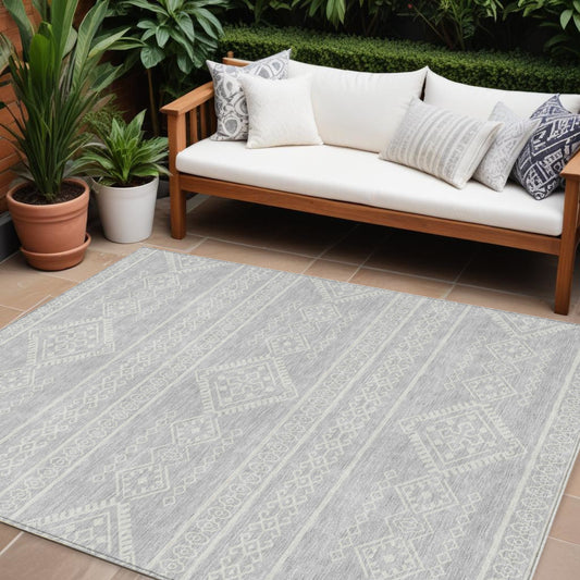 Tabselect Home Line 8' X 10' Silver And Ivory Southwestern Washable Indoor Outdoor Area Rug