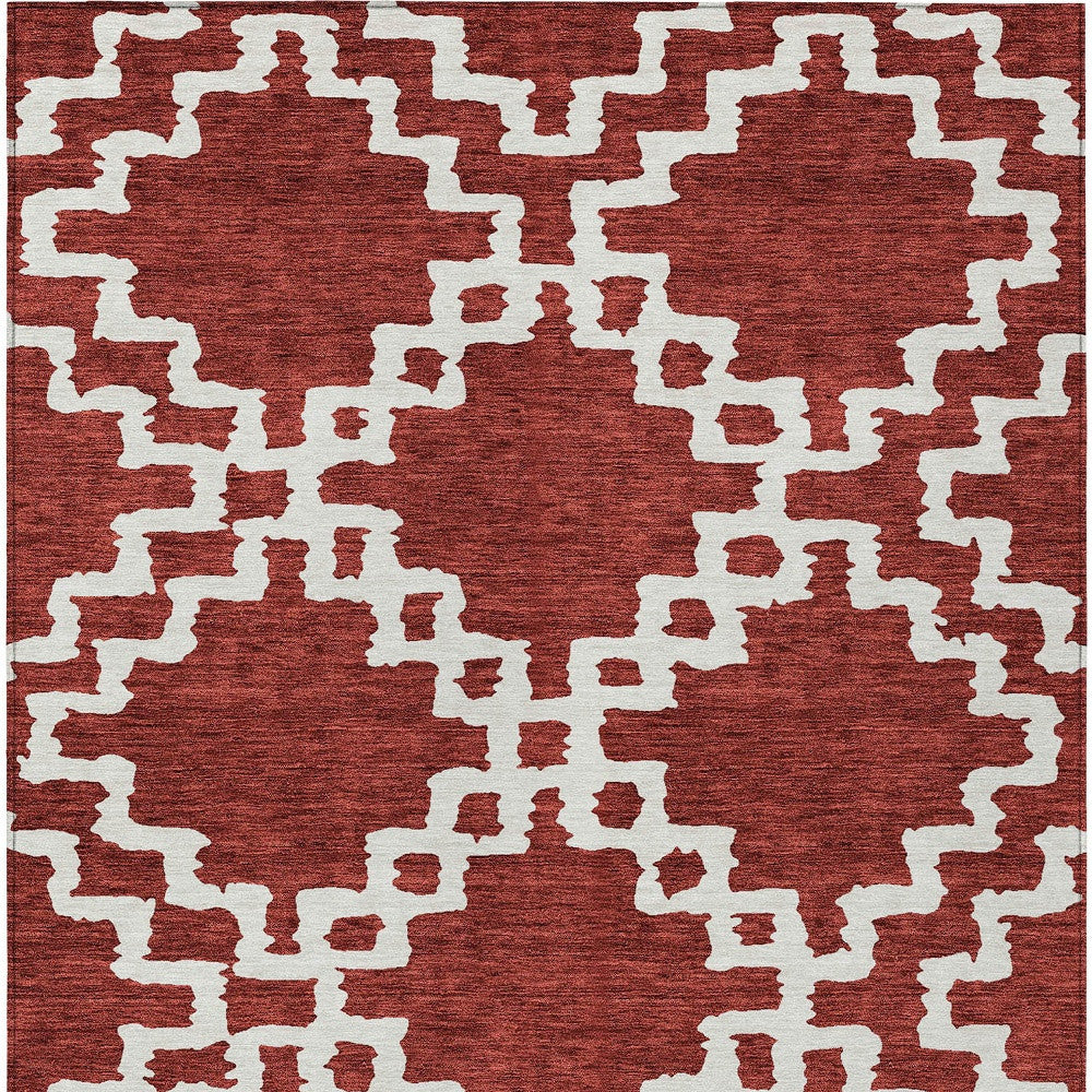 Tabselect Home Line 5' X 8' Brick Red And Ivory Geometric Washable Indoor Outdoor Area Rug