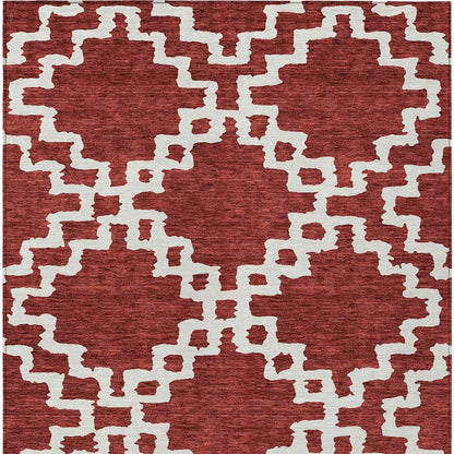 Tabselect Home Line 5' X 8' Brick Red And Ivory Geometric Washable Indoor Outdoor Area Rug