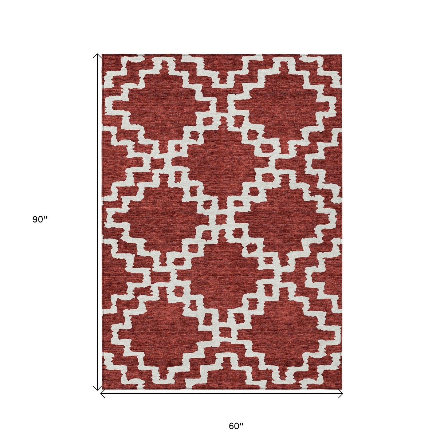 Tabselect Home Line 5' X 8' Brick Red And Ivory Geometric Washable Indoor Outdoor Area Rug