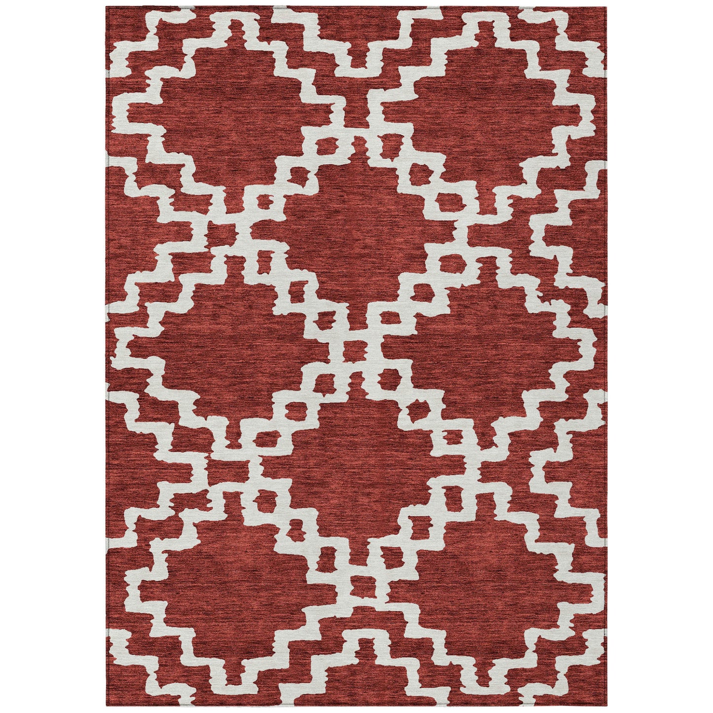 Tabselect Home Line 5' X 8' Brick Red And Ivory Geometric Washable Indoor Outdoor Area Rug