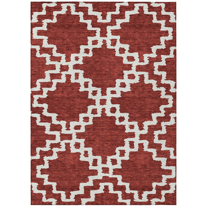 Tabselect Home Line 5' X 8' Brick Red And Ivory Geometric Washable Indoor Outdoor Area Rug