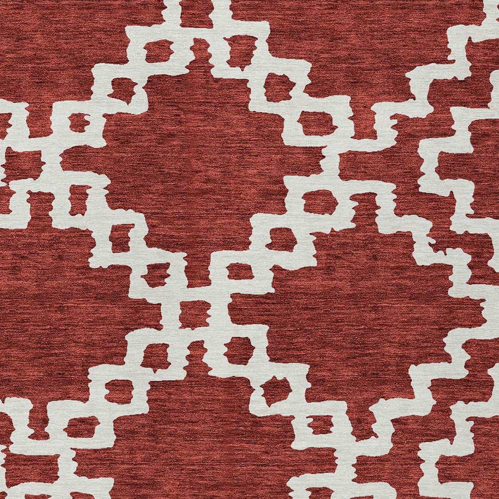 Tabselect Home Line 5' X 8' Brick Red And Ivory Geometric Washable Indoor Outdoor Area Rug