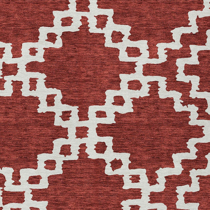 Tabselect Home Line 5' X 8' Brick Red And Ivory Geometric Washable Indoor Outdoor Area Rug