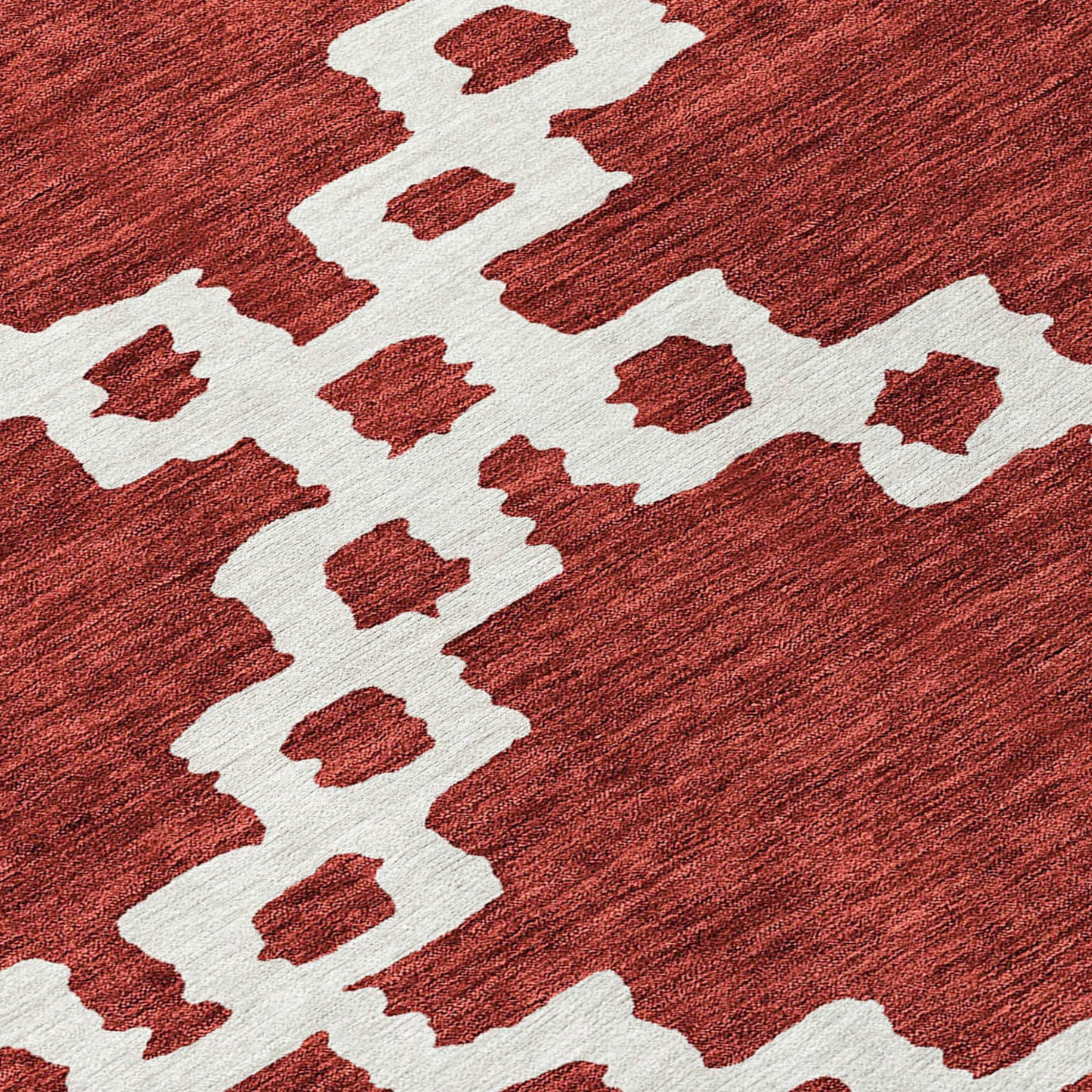 Tabselect Home Line 5' X 8' Brick Red And Ivory Geometric Washable Indoor Outdoor Area Rug