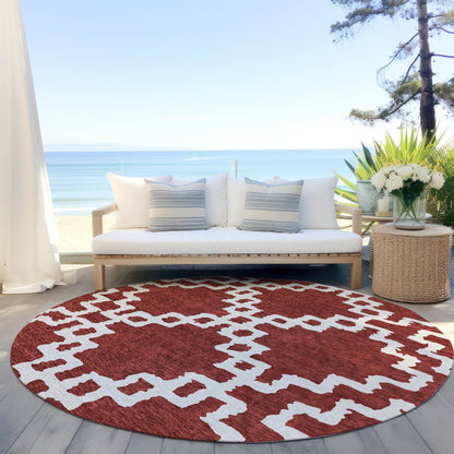 Tabselect Home Line 8' Brick Red And Ivory Round Geometric Washable Indoor Outdoor Area Rug