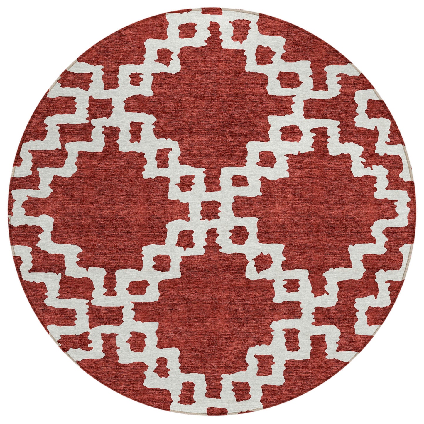Tabselect Home Line 8' Brick Red And Ivory Round Geometric Washable Indoor Outdoor Area Rug
