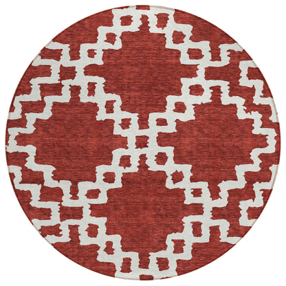 Tabselect Home Line 8' Brick Red And Ivory Round Geometric Washable Indoor Outdoor Area Rug