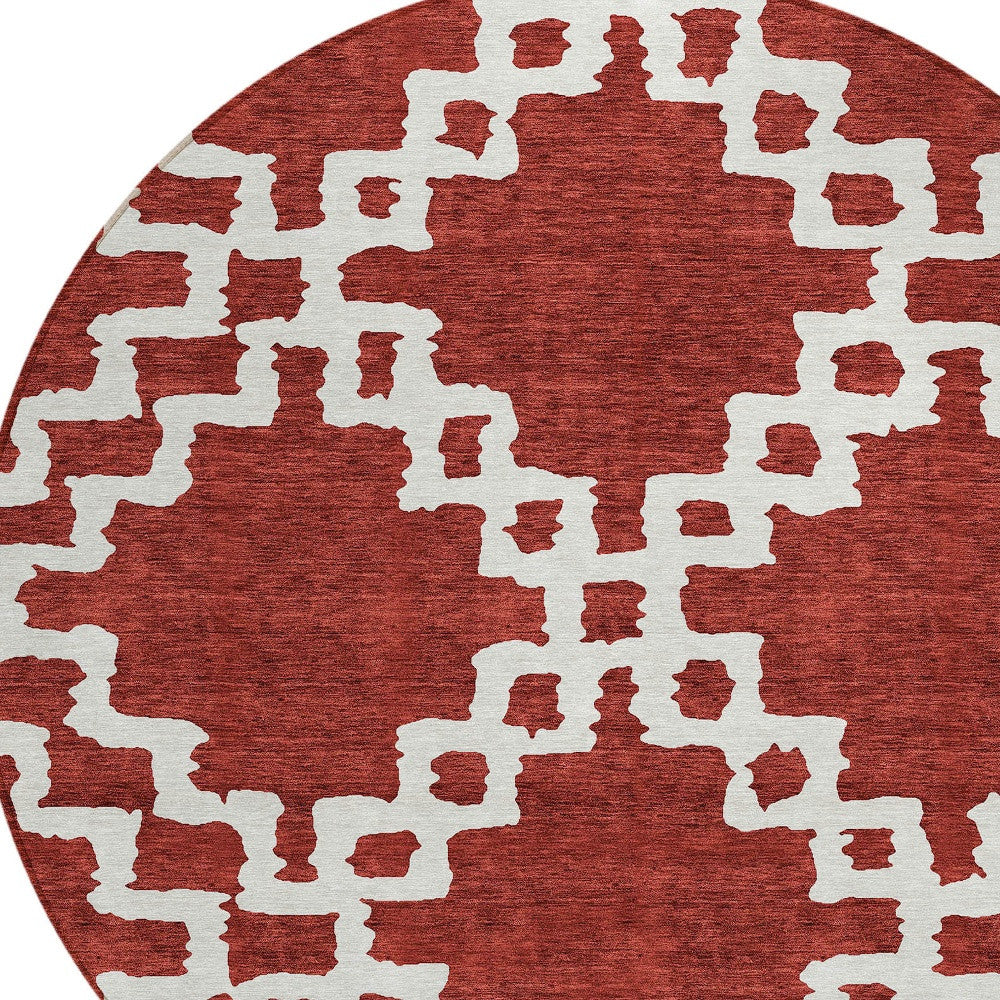 Tabselect Home Line 8' Brick Red And Ivory Round Geometric Washable Indoor Outdoor Area Rug