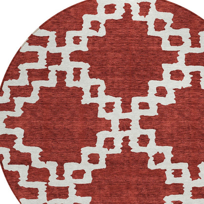 Tabselect Home Line 8' Brick Red And Ivory Round Geometric Washable Indoor Outdoor Area Rug