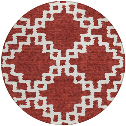 Tabselect Home Line 8' Brick Red And Ivory Round Geometric Washable Indoor Outdoor Area Rug