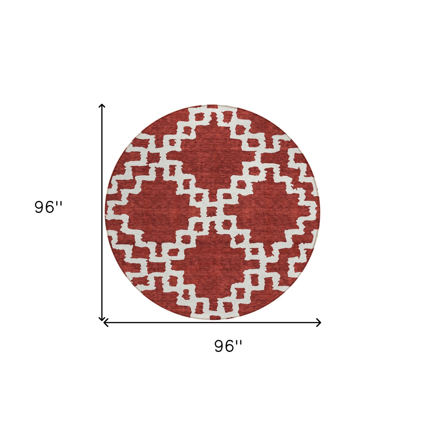 Tabselect Home Line 8' Brick Red And Ivory Round Geometric Washable Indoor Outdoor Area Rug