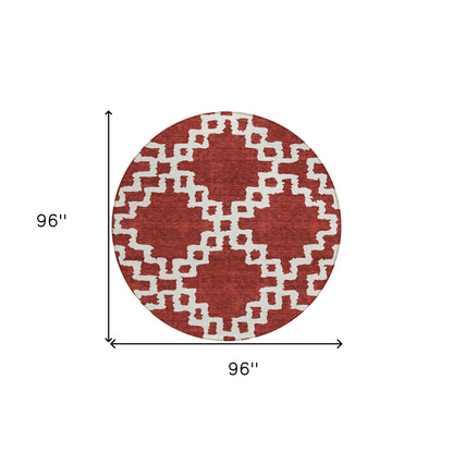 Tabselect Home Line 8' Brick Red And Ivory Round Geometric Washable Indoor Outdoor Area Rug