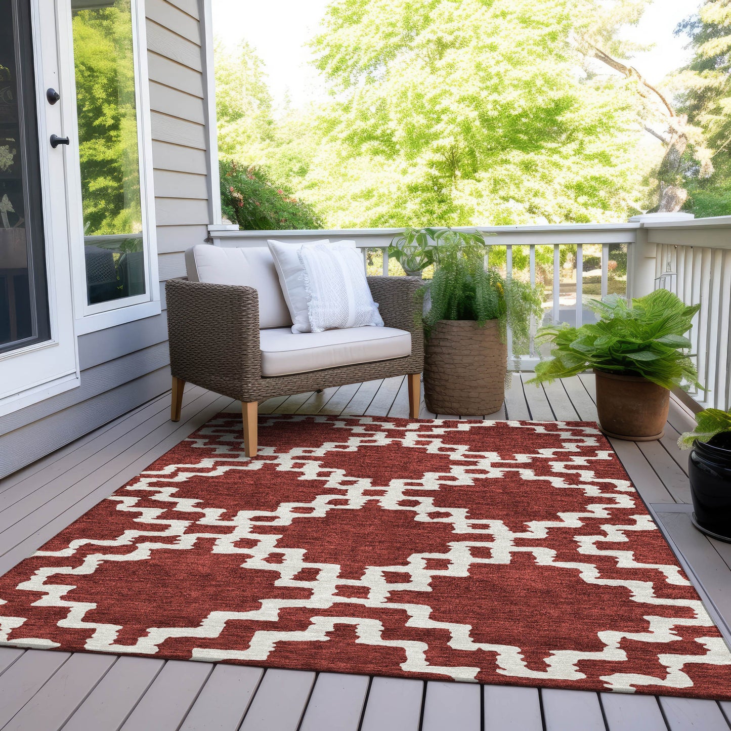 Tabselect Home Line 8' X 10' Brick Red And Ivory Geometric Washable Indoor Outdoor Area Rug