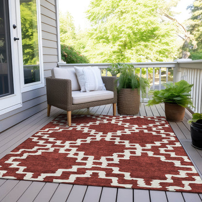 Tabselect Home Line 8' X 10' Brick Red And Ivory Geometric Washable Indoor Outdoor Area Rug