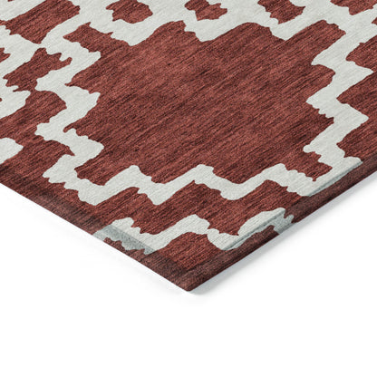 Tabselect Home Line 8' X 10' Brick Red And Ivory Geometric Washable Indoor Outdoor Area Rug