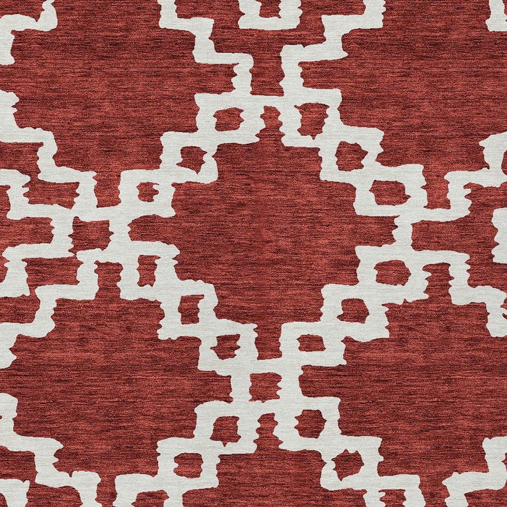 Tabselect Home Line 8' X 10' Brick Red And Ivory Geometric Washable Indoor Outdoor Area Rug