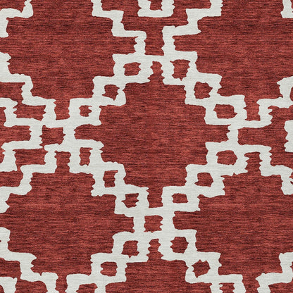 Tabselect Home Line 8' X 10' Brick Red And Ivory Geometric Washable Indoor Outdoor Area Rug