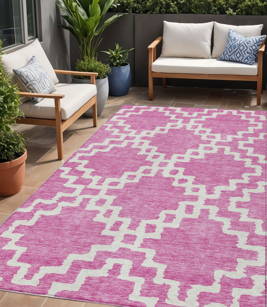 Tabselect Home Line 5' X 8' Blush And Ivory Geometric Washable Indoor Outdoor Area Rug