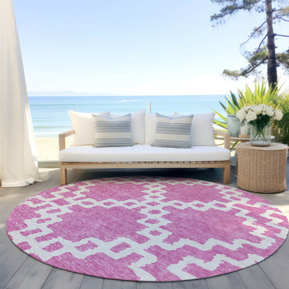 Tabselect Home Line 8' Blush And Ivory Round Geometric Washable Indoor Outdoor Area Rug