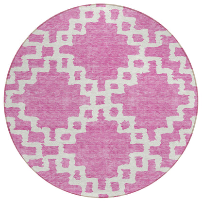 Tabselect Home Line 8' Blush And Ivory Round Geometric Washable Indoor Outdoor Area Rug