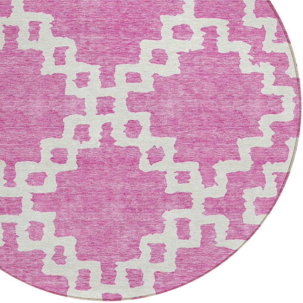 Tabselect Home Line 8' Blush And Ivory Round Geometric Washable Indoor Outdoor Area Rug