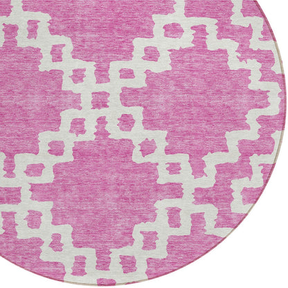 Tabselect Home Line 8' Blush And Ivory Round Geometric Washable Indoor Outdoor Area Rug