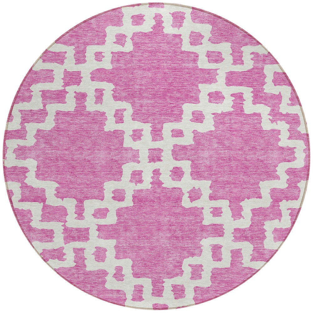 Tabselect Home Line 8' Blush And Ivory Round Geometric Washable Indoor Outdoor Area Rug