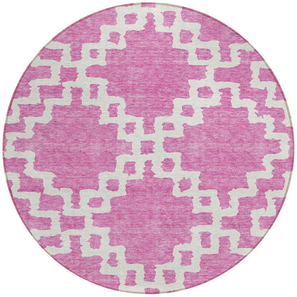 Tabselect Home Line 8' Blush And Ivory Round Geometric Washable Indoor Outdoor Area Rug