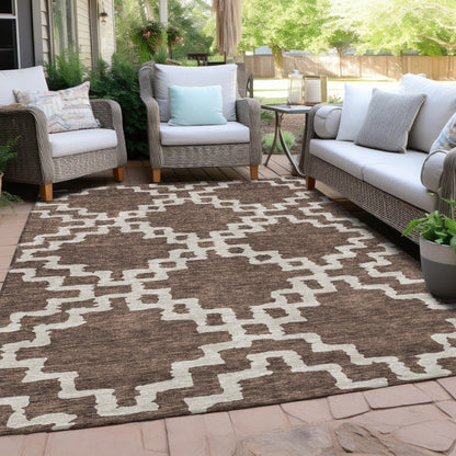 Tabselect Home Line 5' X 8' Brown And Ivory Geometric Washable Indoor Outdoor Area Rug