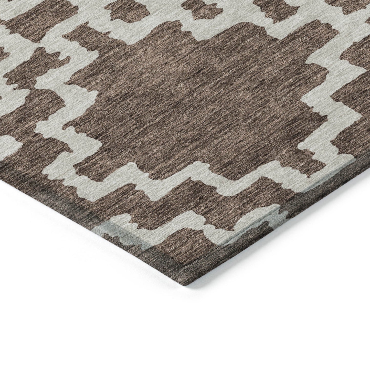 Tabselect Home Line 5' X 8' Brown And Ivory Geometric Washable Indoor Outdoor Area Rug