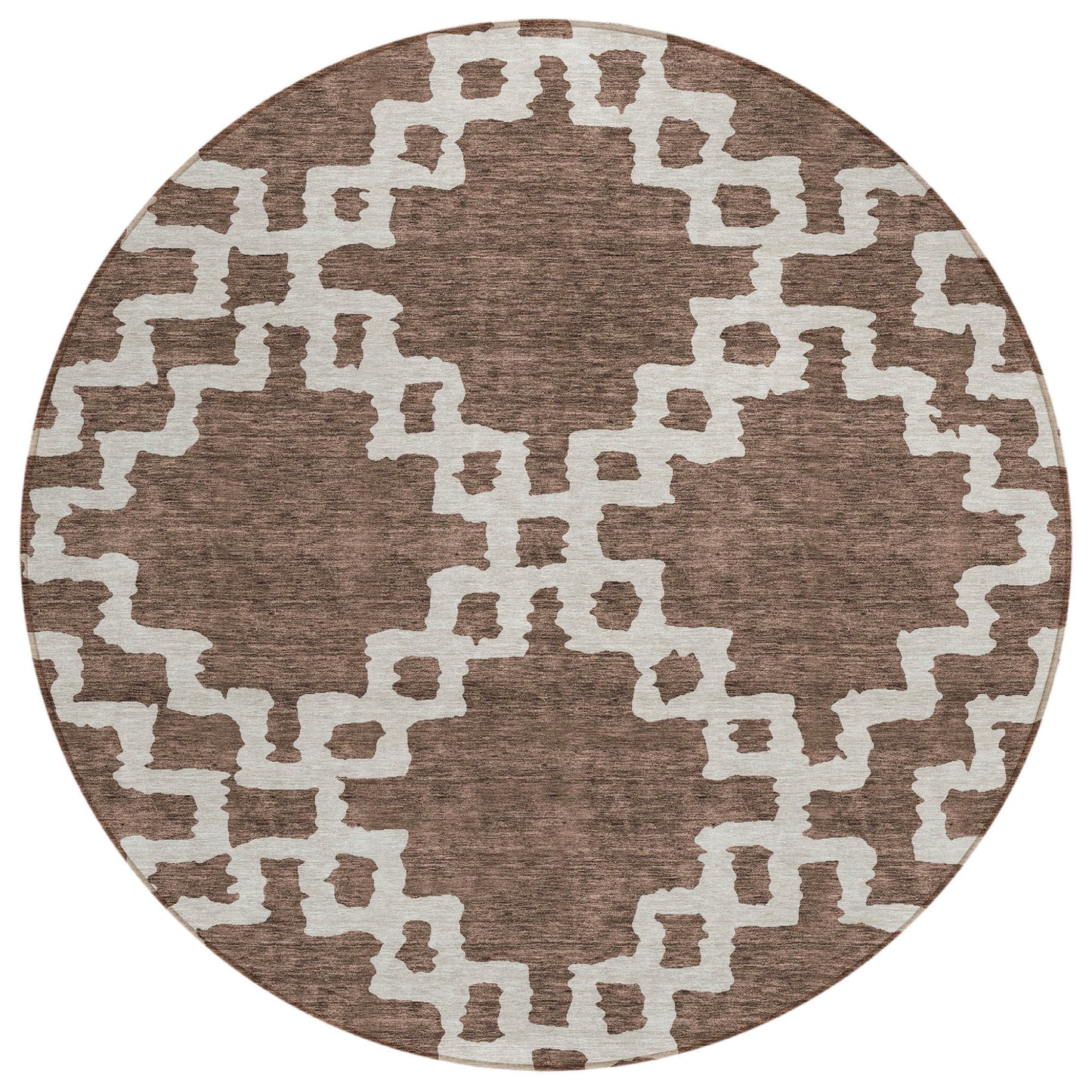 Tabselect Home Line 8' Brown And Ivory Round Geometric Washable Indoor Outdoor Area Rug
