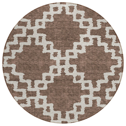 Tabselect Home Line 8' Brown And Ivory Round Geometric Washable Indoor Outdoor Area Rug