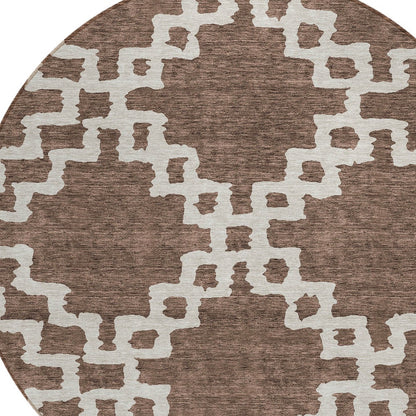 Tabselect Home Line 8' Brown And Ivory Round Geometric Washable Indoor Outdoor Area Rug