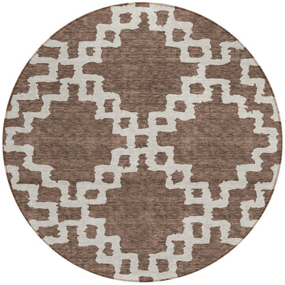 Tabselect Home Line 8' Brown And Ivory Round Geometric Washable Indoor Outdoor Area Rug