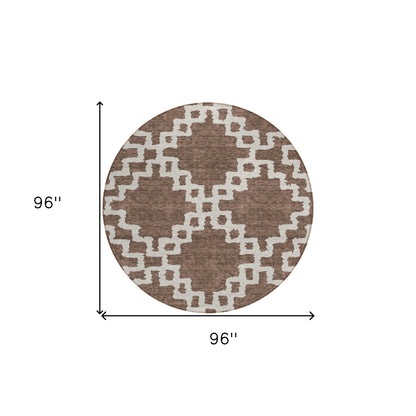 Tabselect Home Line 8' Brown And Ivory Round Geometric Washable Indoor Outdoor Area Rug