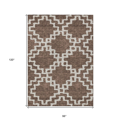 Tabselect Home Line 8' X 10' Brown And Ivory Geometric Washable Indoor Outdoor Area Rug