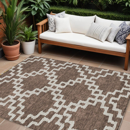 Tabselect Home Line 8' X 10' Brown And Ivory Geometric Washable Indoor Outdoor Area Rug