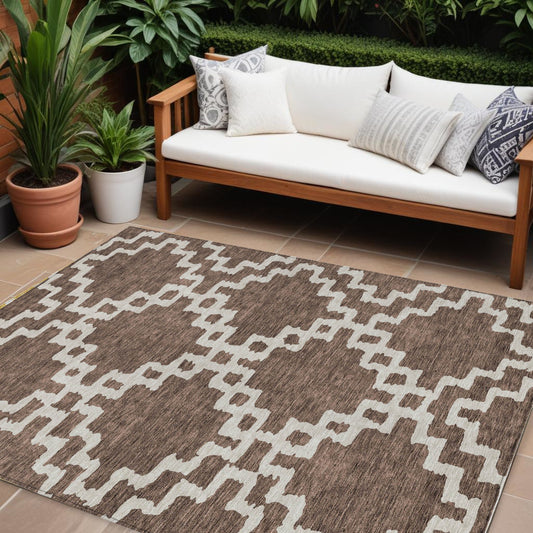 Tabselect Home Line 8' X 10' Brown And Ivory Geometric Washable Indoor Outdoor Area Rug