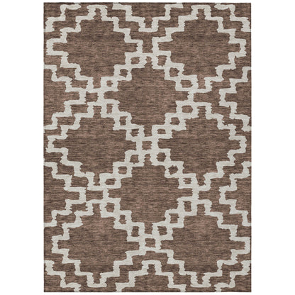 Tabselect Home Line 8' X 10' Brown And Ivory Geometric Washable Indoor Outdoor Area Rug