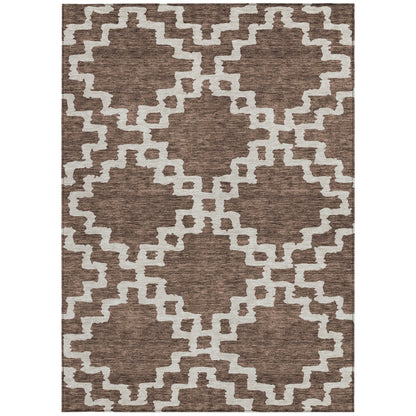 Tabselect Home Line 8' X 10' Brown And Ivory Geometric Washable Indoor Outdoor Area Rug