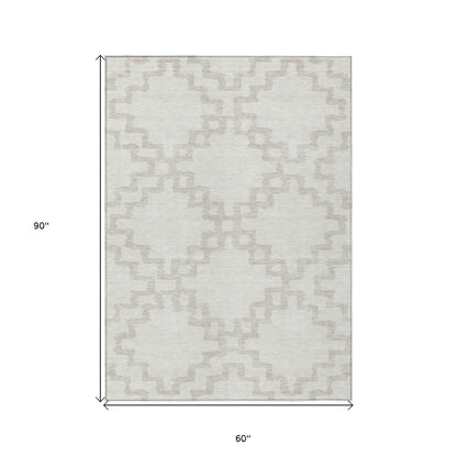 Tabselect Home Line 5' X 8' Ivory And Beige Geometric Washable Indoor Outdoor Area Rug